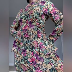 Colorful Floral Carole Little Vintage Maxi/Midi Spring Dress (Pink/Green)